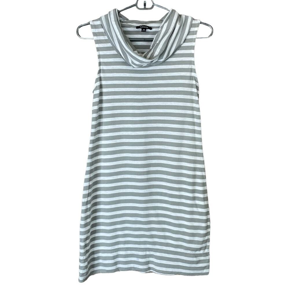 Express Gray White Striped Cowl Neck Sleeveless Dress Size XS